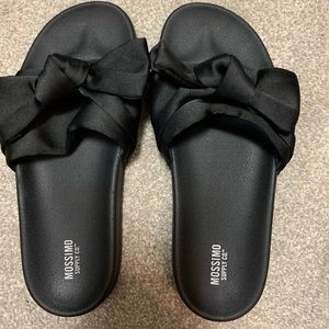 black satin slides